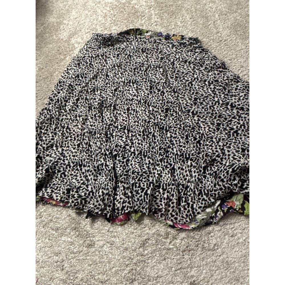 Reversible Midi Skirt Leopard Animal Print Floral Multicolored A-Line Flowy